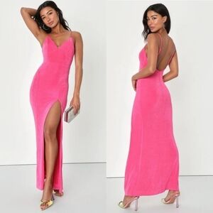 Lulus Ultimate Adoration Hot Pink Backless Mermaid Maxi Dress S Party Prom